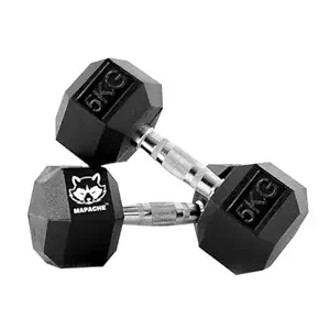 Mapache 10Kgs(Pair Of 5Kgs) Hexa Dumbbells For Home And Gym Workout, Hexagonal Dumbbells, Hex Weights, No-Foul Smell, Anti-Skid Rubber, Black