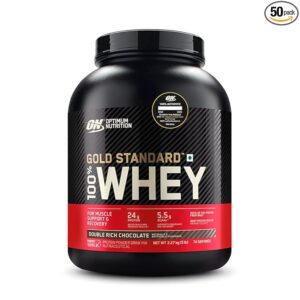 Optimum Nutrition (ON) Gold Standard 100% Whey Protein Powder – 5 lbs, 2.27 kg (Double Rich Chocolate), Primary Source Isolate,For Men and Women