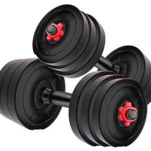 Kore PVC DM 4-40 Kg (Black/Black-Red/3 IN 1 Convertible) Dumbbells Set and Fitness Kit for Men and Women Whole Body Workout